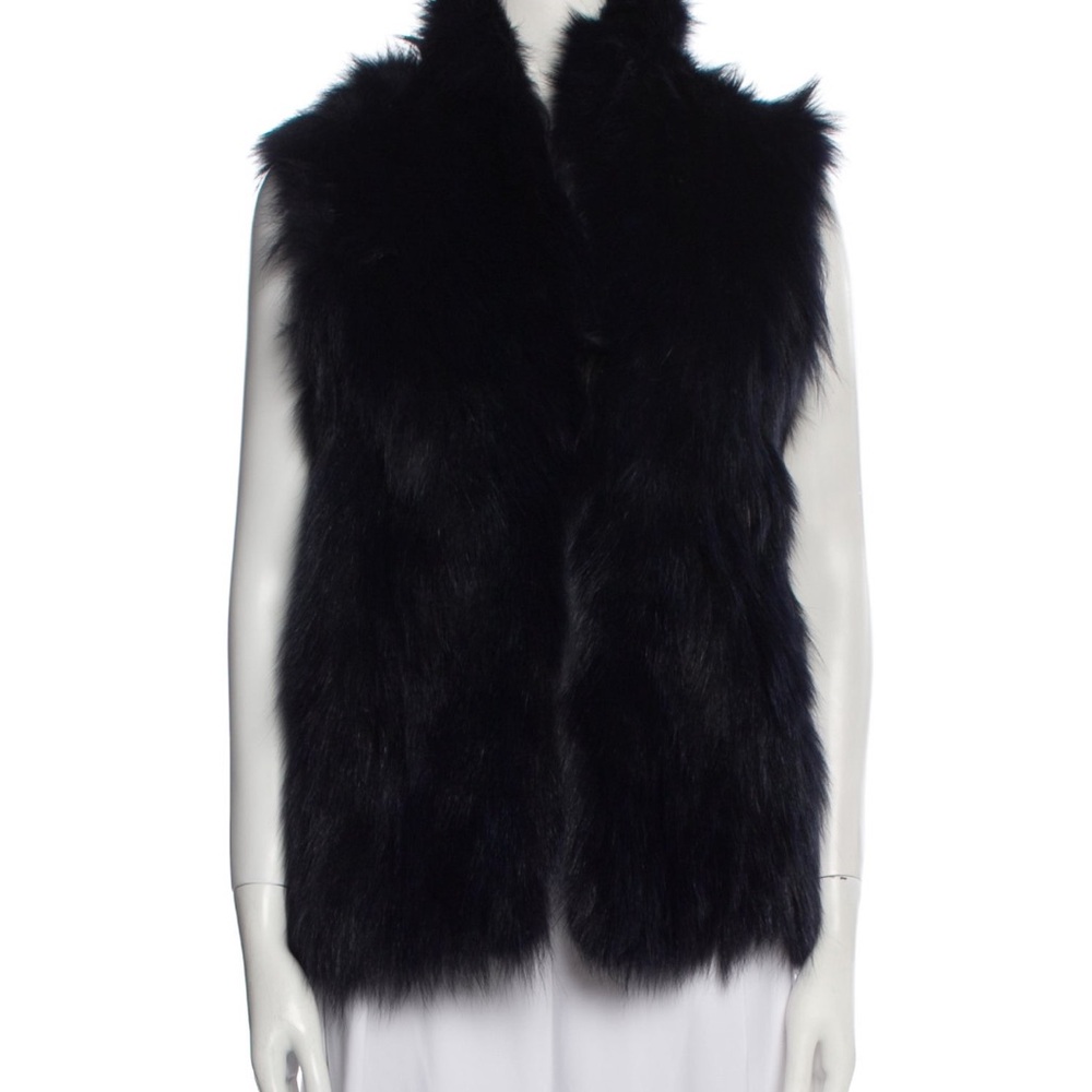 Adrienne Landau Black Fox Fur Vest - medium
